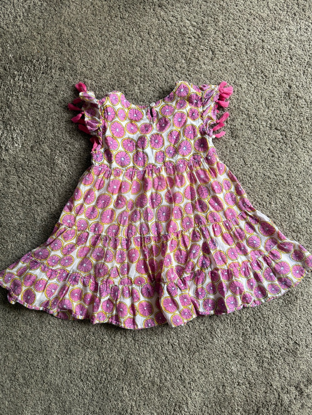 Mer St. Barth Pink Citrus Tiered Dress with Tassle Sleeves